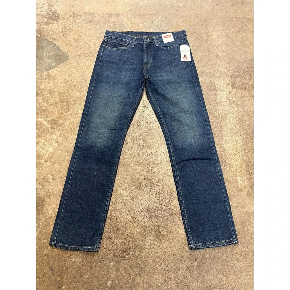 Levi's 511 Straight Leg Jeans Mens 34x32 Blue Denim Dark Wash Cotton Stretch - Picture 1 of 16